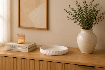 Ribbed Decorative Plate Cast Stone Vase